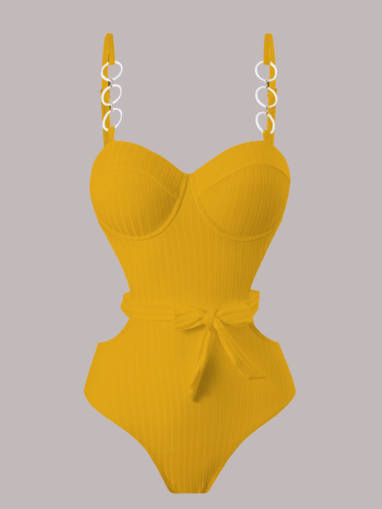 Damen Einteiler Badeanzug mit modischem Cut-Out Design und verstellbaren Trägern EB