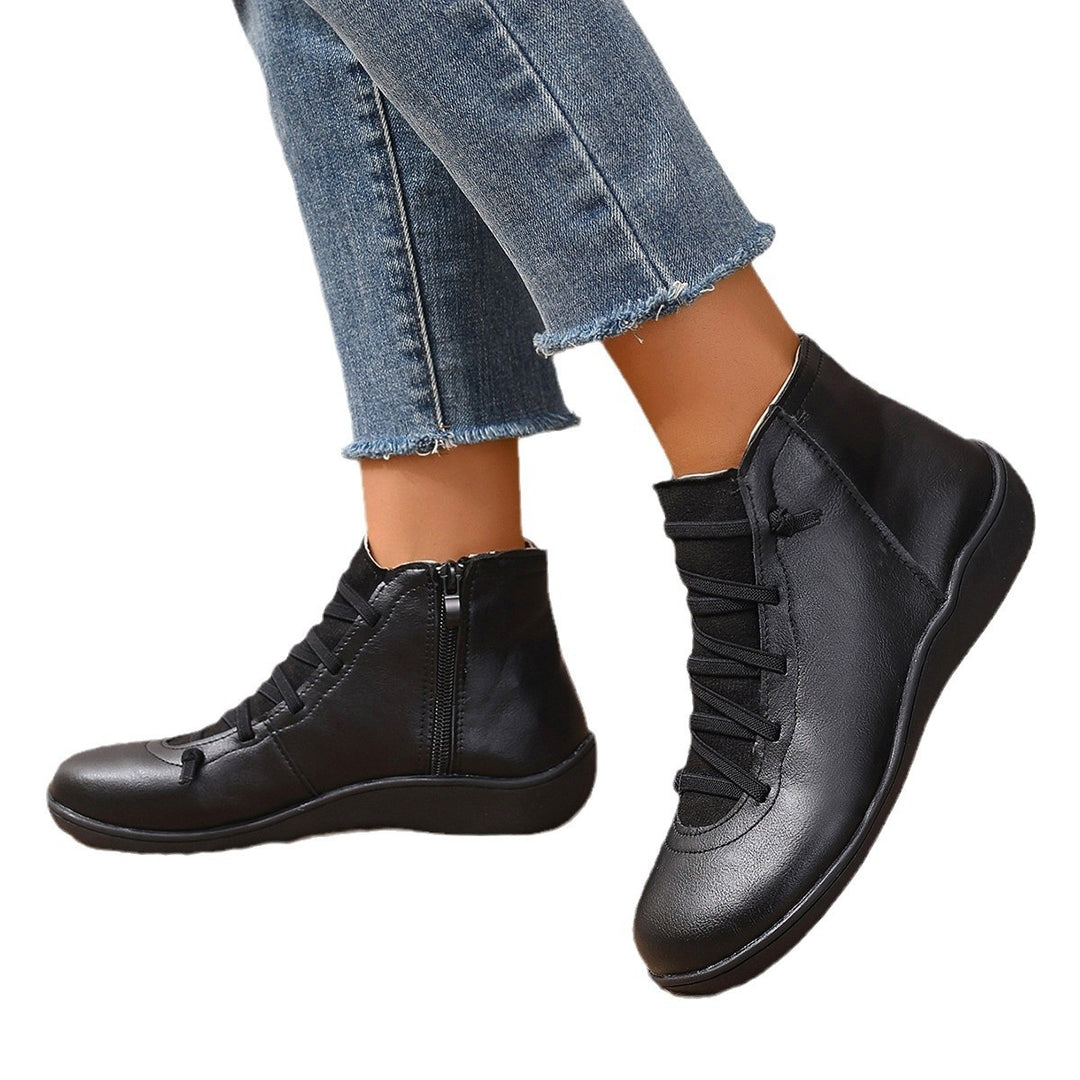 Damen nan sportliche knöchelhohe Schnürstiefelette mit seitlichem Reißverschluss und flexibler Gummisohle EB