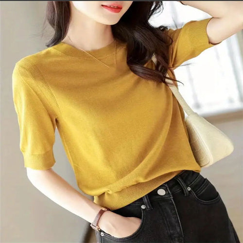 Damen eleganter Kurzarmpullover mit feiner Maschenstruktur und lässigem Schnitt EB
