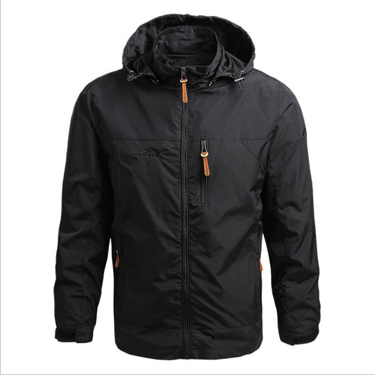 Herren Atmungsaktive Softshell Outdoorjacke mit verstellbarer Kapuze und Reißverschlusstaschen EB