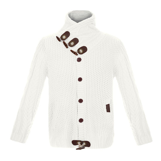 Herren gestrickter Cardigan mit hohem Kragen und modernen Holzknebel EB