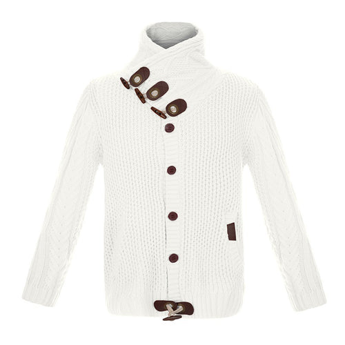Herren gestrickter Cardigan mit hohem Kragen und modernen Holzknebel EB
