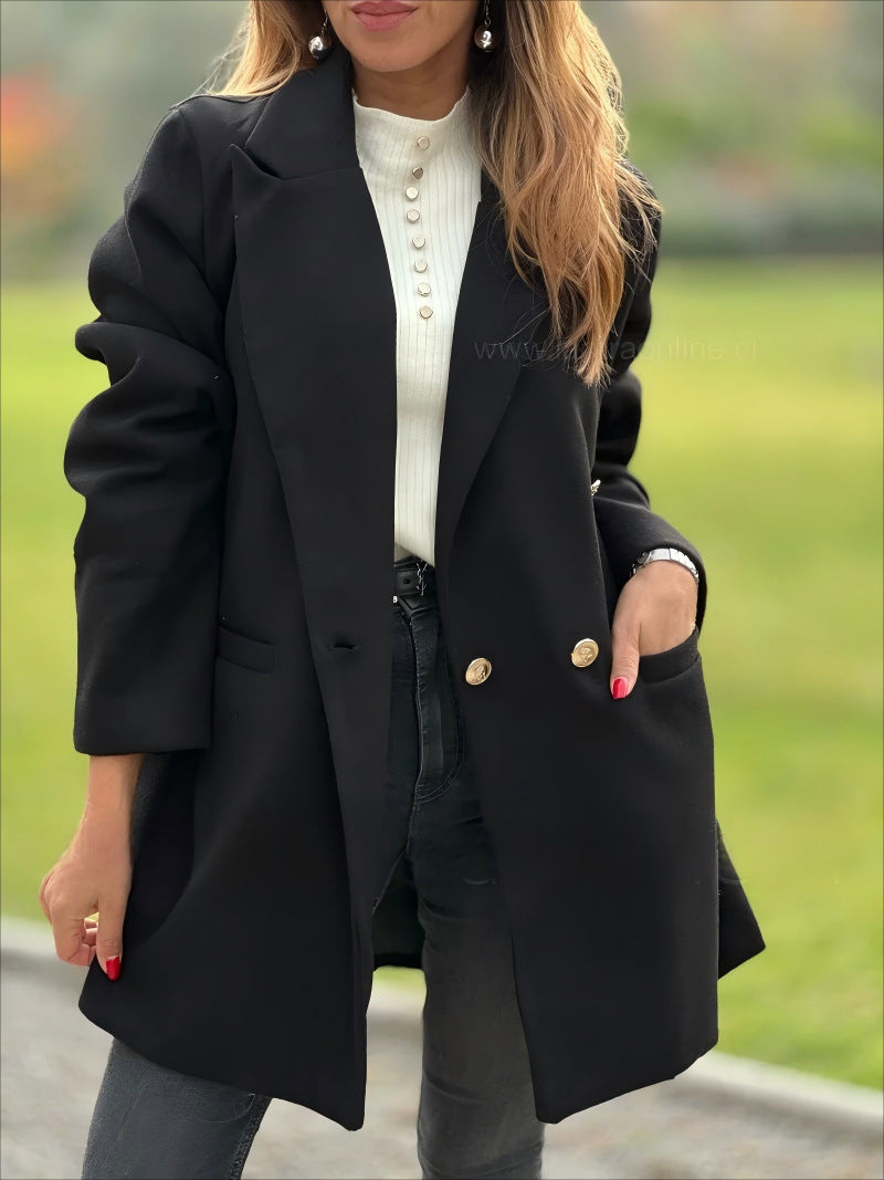 Damen Eleganter Langblazer mit herausragenden Knöpfen EB