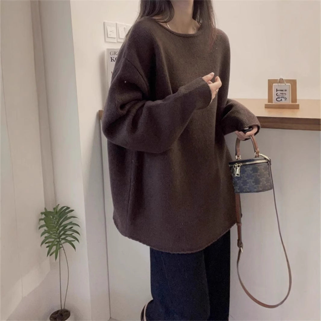 Damen Oversized Strickpullover mit lässigem Schnitt und hohem Kragen EB