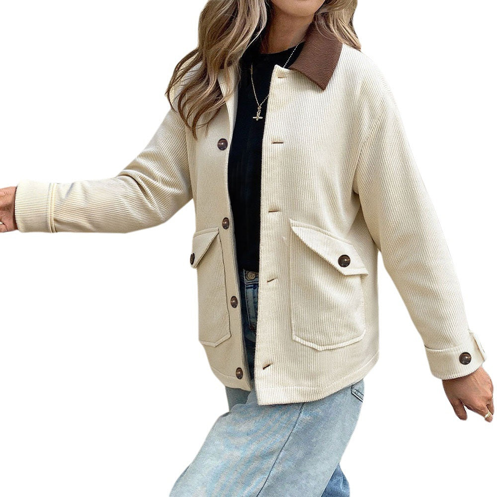Damen Cordjacke mit kontrastkragen, aufgesetzten Taschen und Knopfleiste Eichborn Berlin