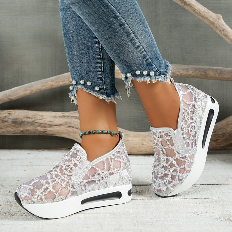Damen Sneakers mit luxuriösem Strass-Muster und bequemem Fußbett EB