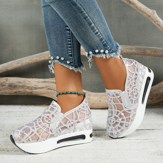 Damen Sneakers mit luxuriösem Strass-Muster und bequemem Fußbett EB