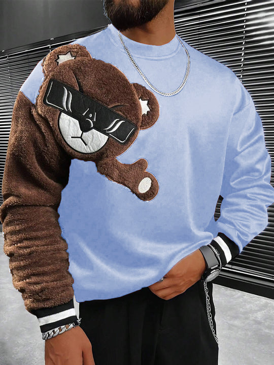 Herren Sweatshirt mit plüschiger Bärenapplikation EB