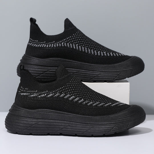 Damen Trendige Slip-On Sneakers mit atmungsaktiver Strickoberfläche und rutschfester Sohle EB