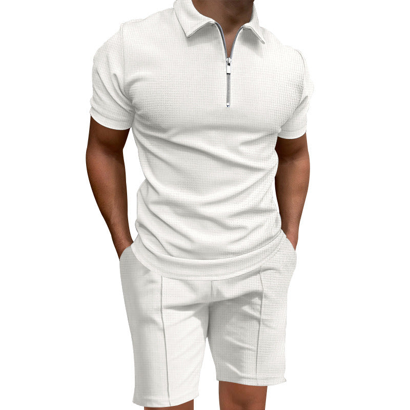 Herren Polo- und Shorts-Set mit modernem Reißverschluss und elastischem Bund EB