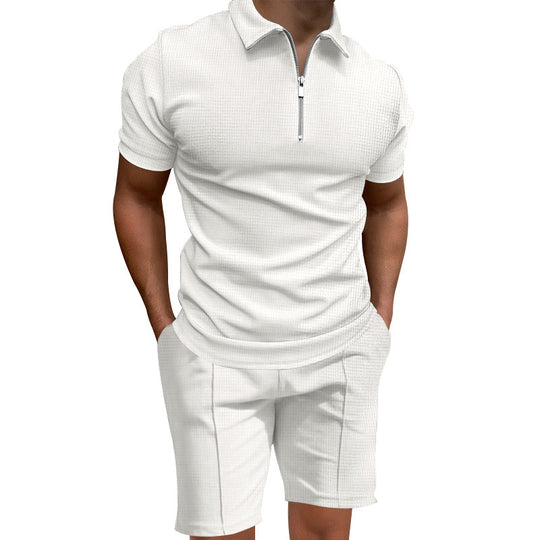Herren Polo- und Shorts-Set mit modernem Reißverschluss und elastischem Bund EB