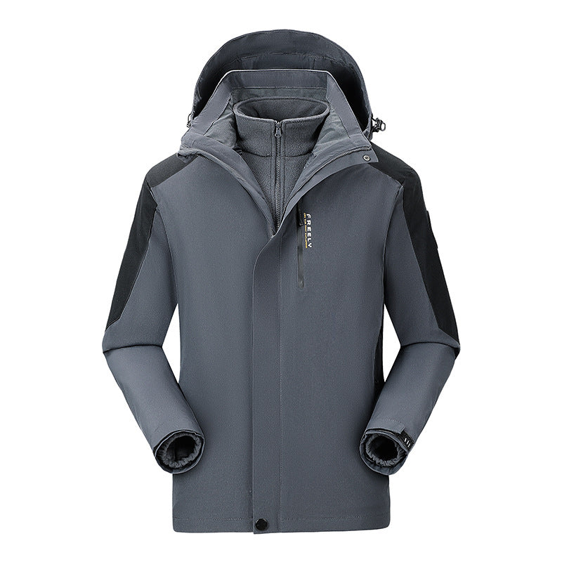 Herren wasserdichte dreiteilige Winterjacke mit abnehmbarer Kapuze und Fleece-Innenjacke EB