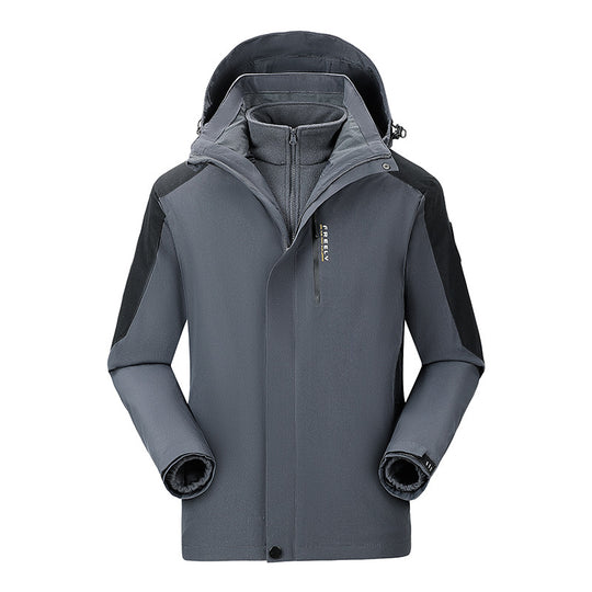 Herren wasserdichte dreiteilige Winterjacke mit abnehmbarer Kapuze und Fleece-Innenjacke EB