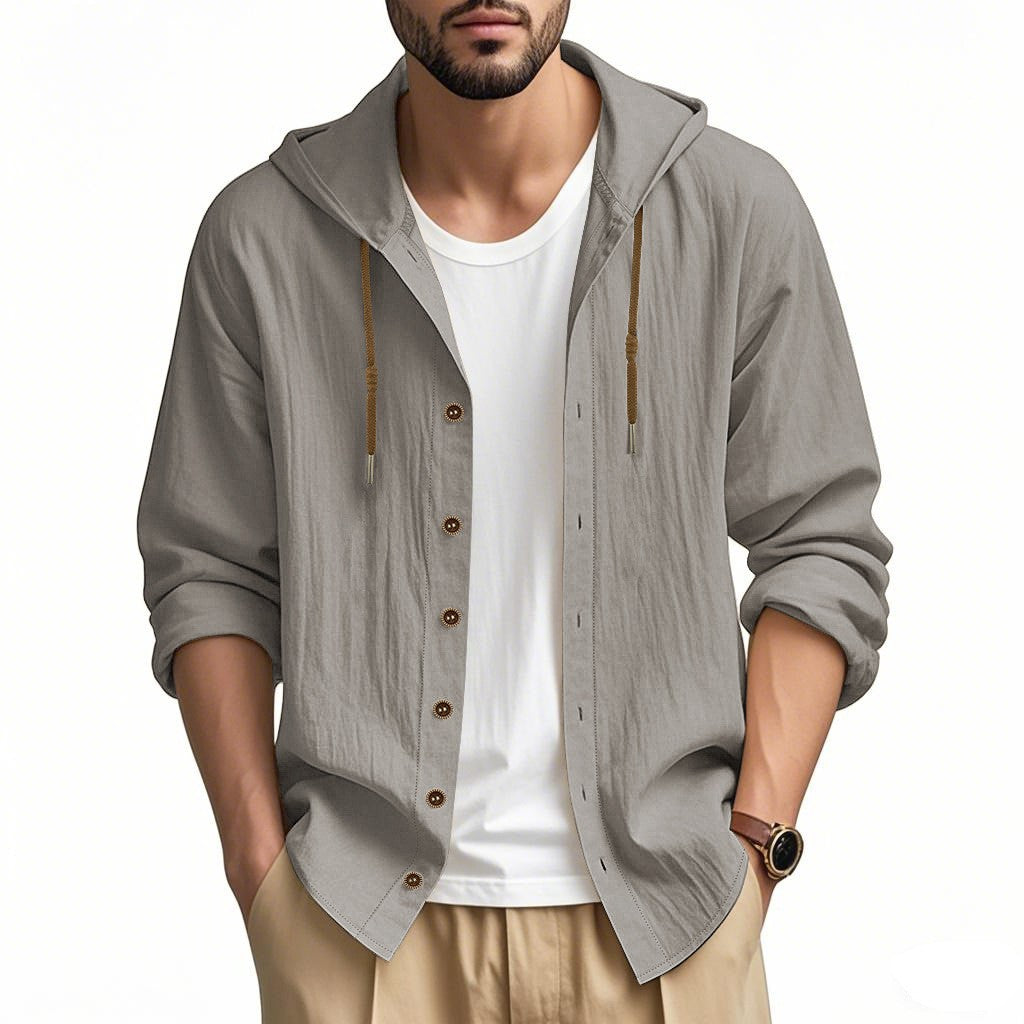 Herren lässige Hemdjacke mit Kapuze und Druckknopfleiste EB