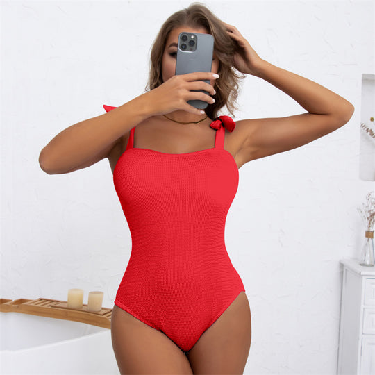 Damen Einteiler Badeanzug mit verspieltem Schleifen-Design und figurformendem Schnitt EB