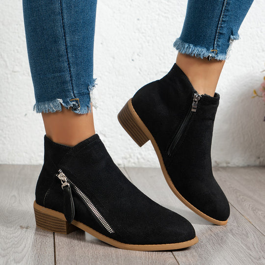 Damen Modische Stiefeletten mit seitlichem Reißverschluss und eleganter Perlenapplikation EB