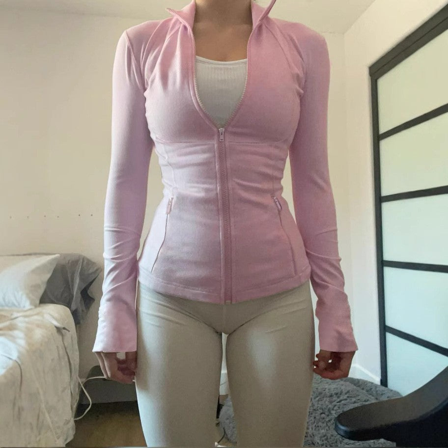 Damen nan kurzes Ripp-Kapuzenhoodie mit halbem Reißverschluss, langen Ärmeln und Daumenloch EB