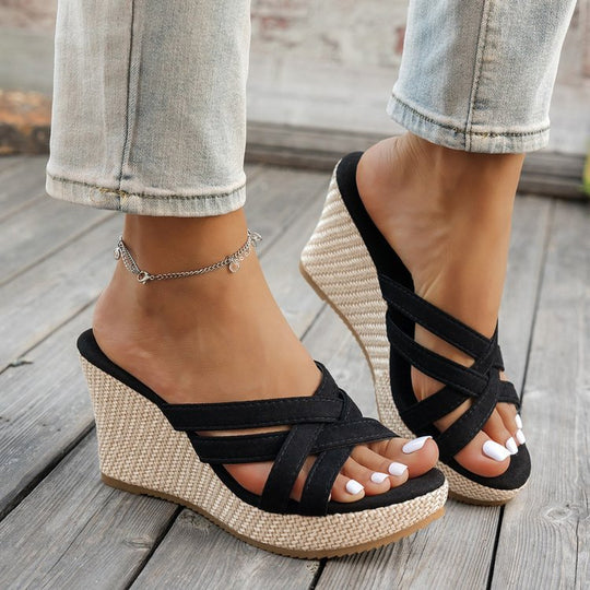 Damen Elegante Keil-Sandalen mit breiten Riemen EB