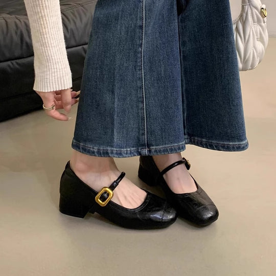 Damen Komfortable Ballerinas mit modischem Riemen und dekorativem Schnallenverschluss EB