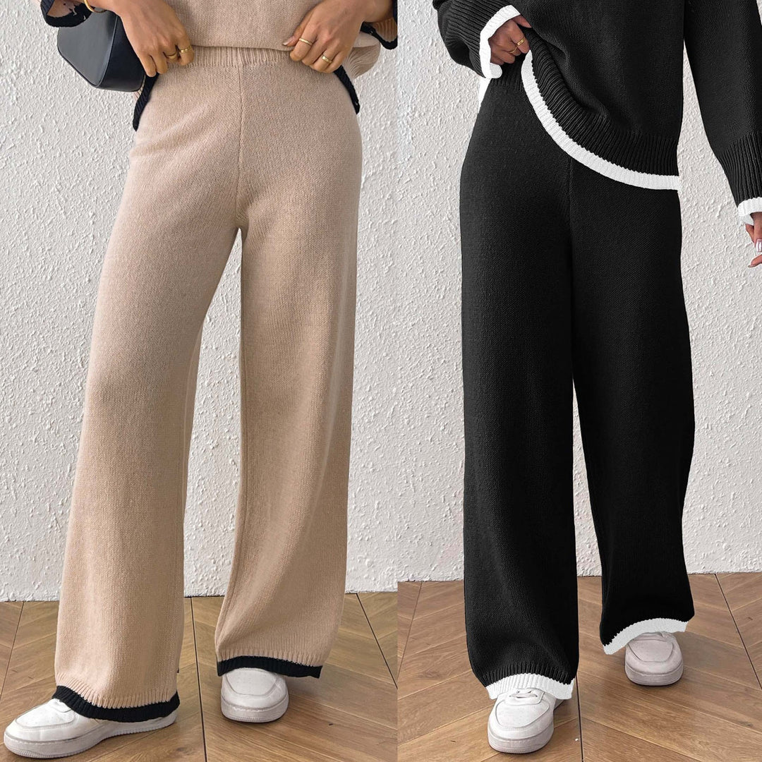 Damen lässige Strickhose mit kontrastierendem Bündchen EB