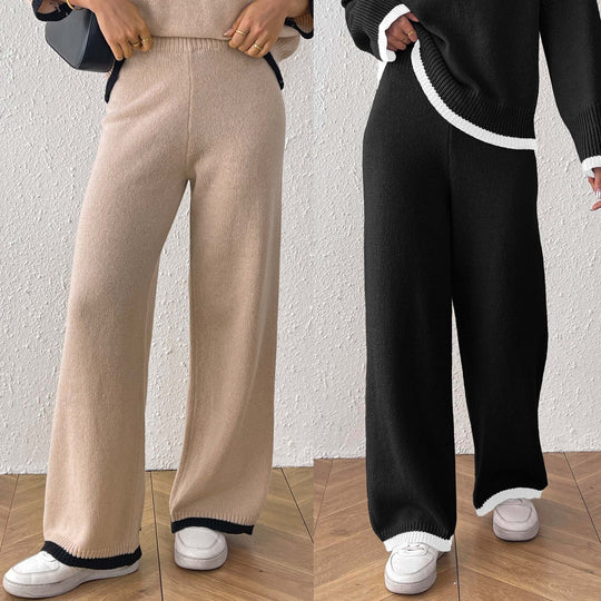 Damen lässige Strickhose mit kontrastierendem Bündchen EB