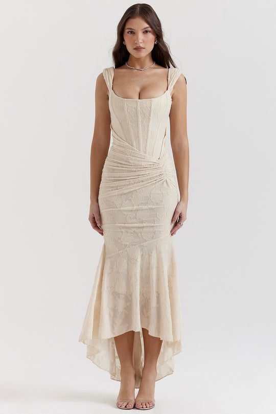 Damen Elegantes Maxikleid mit raffinierten Rüschen und schmeichelndem Schnitt EB