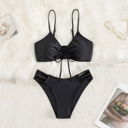 Damen Triangel-Bikini-Set mit Schleifen-Detail und modischen Einschnitten EB