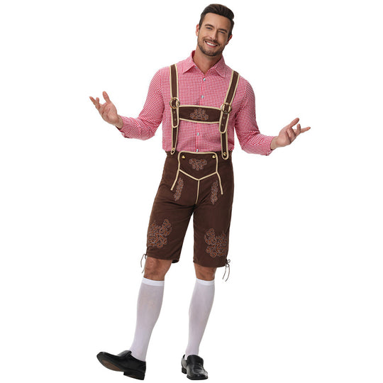 Herren nan traditionelle Trachtenlederhose mit Hosenträgern und Stickereien EB