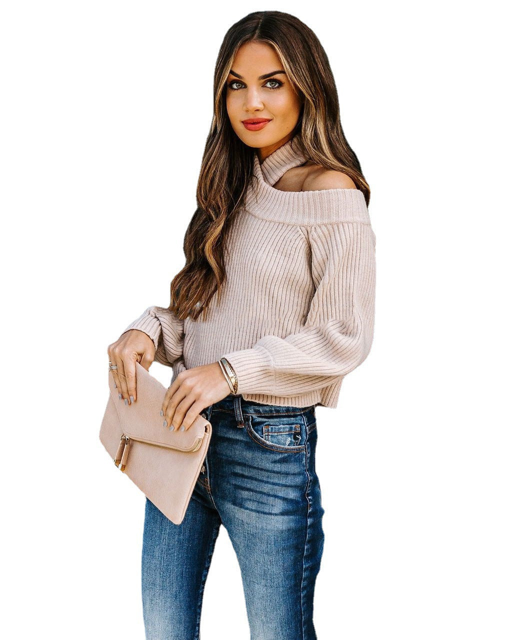 Damen Rippstrick Pullover mit schickem Kragen EB