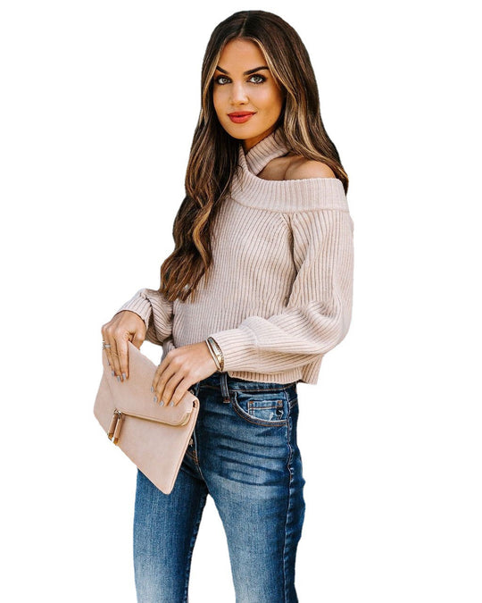 Damen Rippstrick Pullover mit schickem Kragen EB