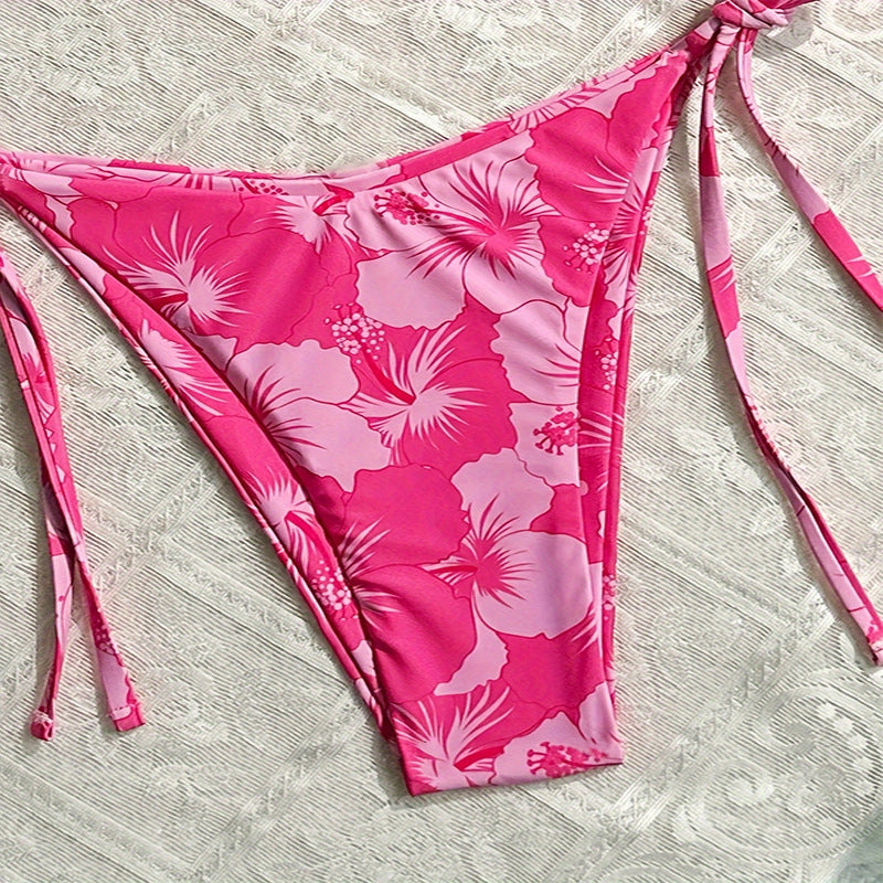 Damen Triangel-Bikini mit floralem Muster und eleganten Bindebändern EB
