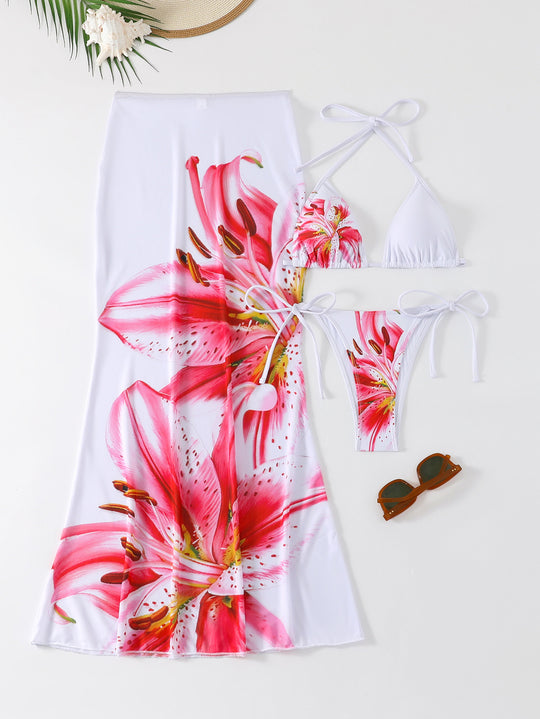 Damen Strandkleid mit blühendem Bikini-Set EB