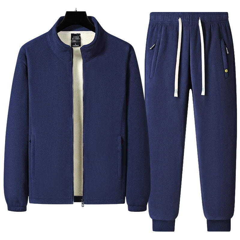 Herren dreiteiliges Fleece-Set mit wattierter Weste, Stehkragenjacke und Jogginghose EB