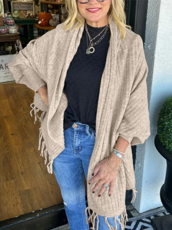 Damen vielseitiger Poncho mit Fransen EB