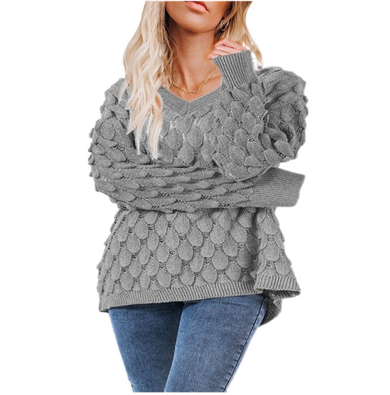 Damen Strickpullover mit strukturiertem Wabendesign EB