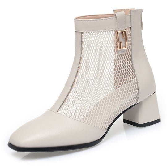 Damen Modische Stiefeletten mit luftiger Netzoptik und bequemem Blockabsatz EB