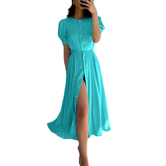 Damen Maxikleid mit Knopfleiste und seitlichem Schlitz EB