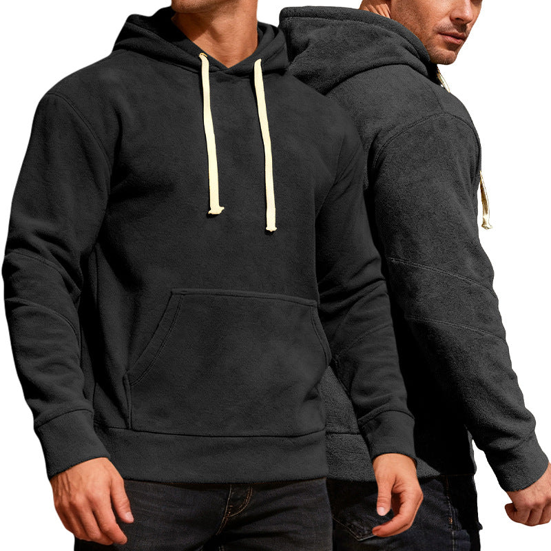 Herren nan samtweicher Kapuzenpullover mit Nahtdetails, Kängurutasche und Kontrastkordel EB