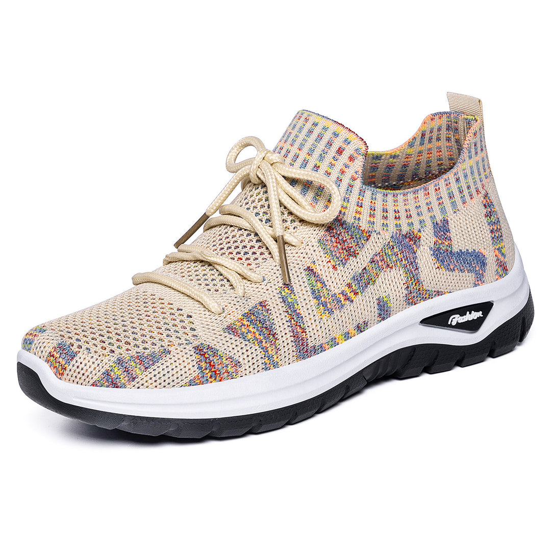 Damen nan gestrickter Sockensneaker mit Jacquard-Muster, elastischem Schaft, integrierter Schnürung und stoßdämpfender Profilsohle EB
