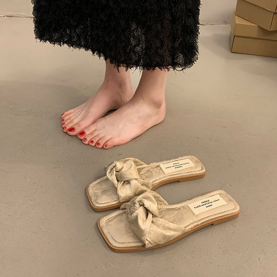 Damen elegante Slip-On Sandalen mit modischem Knoten-Detail und bequemer Sohle EB