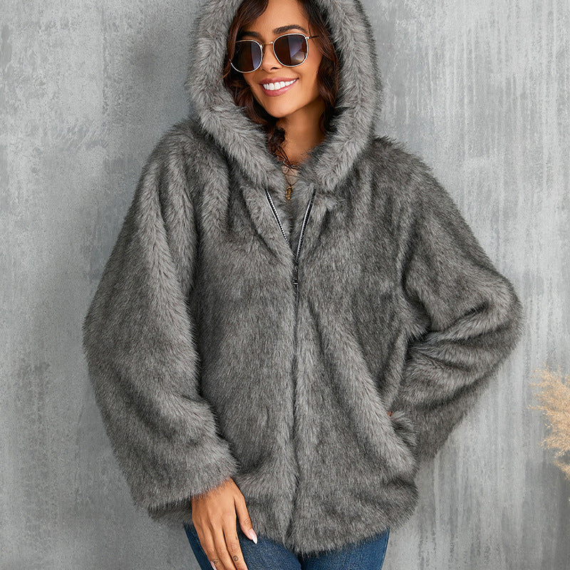 Damen kuschelige Kapuzenjacke EB