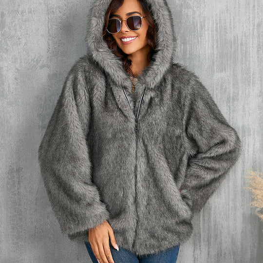 Damen kuschelige Kapuzenjacke EB