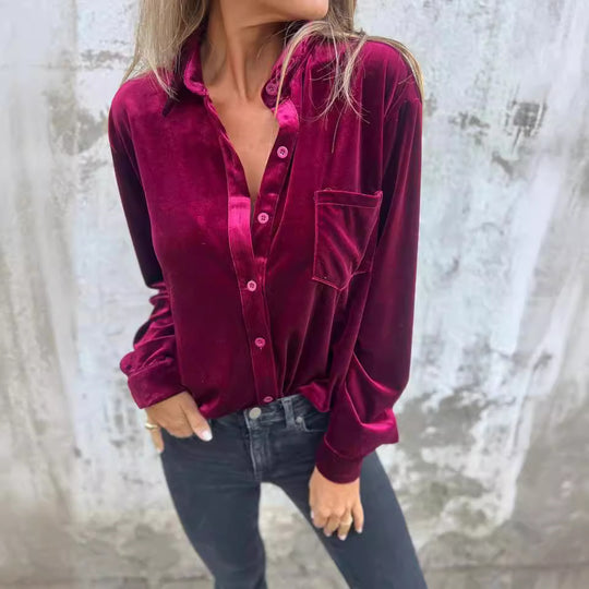 Damen elegante und bequeme Bluse aus Samt EB