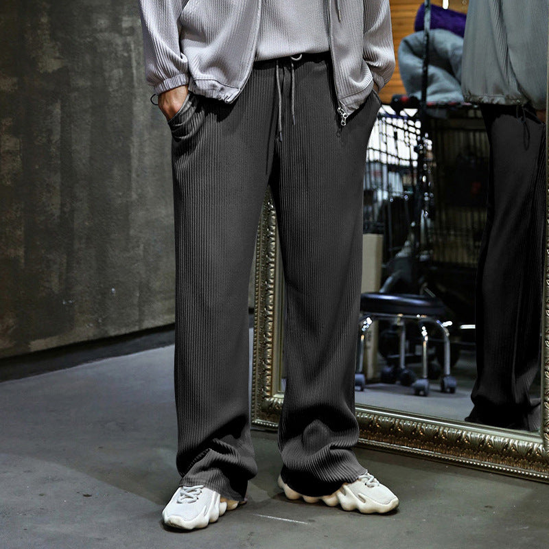 Herren Lässige gerippte Relaxhose mit weitem Bein, Tunnelzug & Eingrifftaschen EB