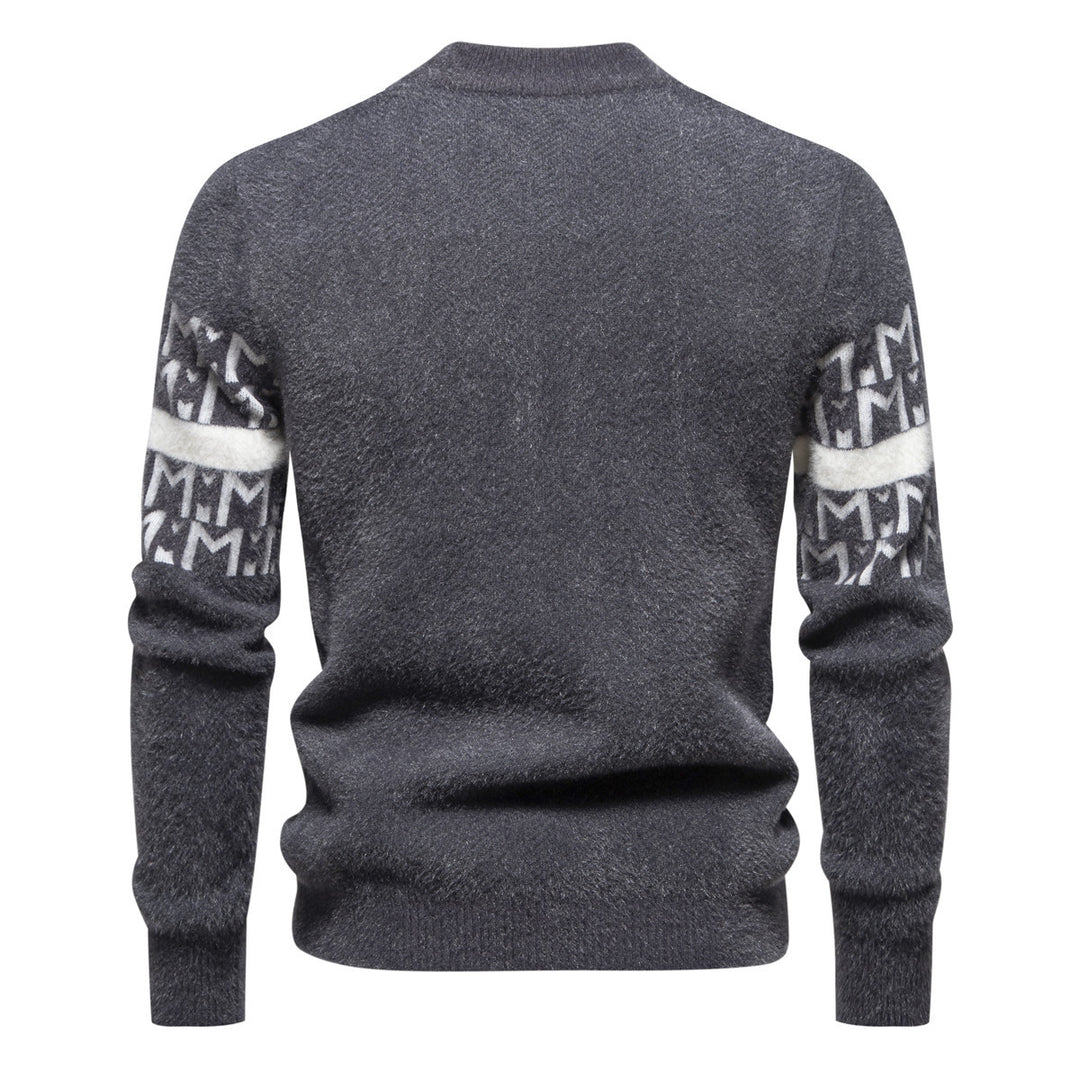 Herren Strickpullover mit modernem Zopfmuster und hohem Stehkragen EB