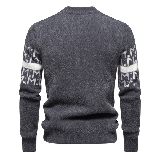 Herren Strickpullover mit modernem Zopfmuster und hohem Stehkragen EB