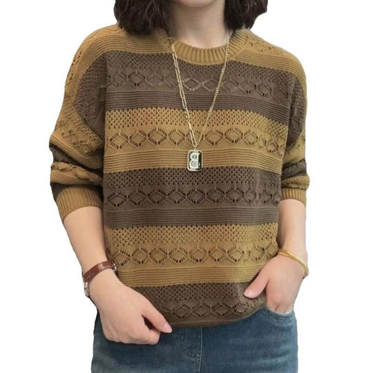 Damen Strickpullover mit modischem Lochmuster und lässigem Schnitt EB