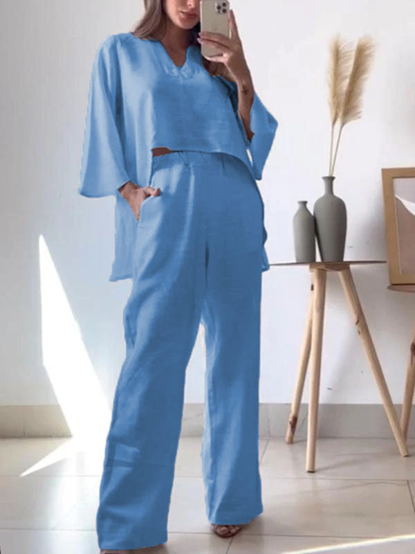 Damen elegantes und lässiges Zweiteiler-Outfit mit weitem Schnitt EB