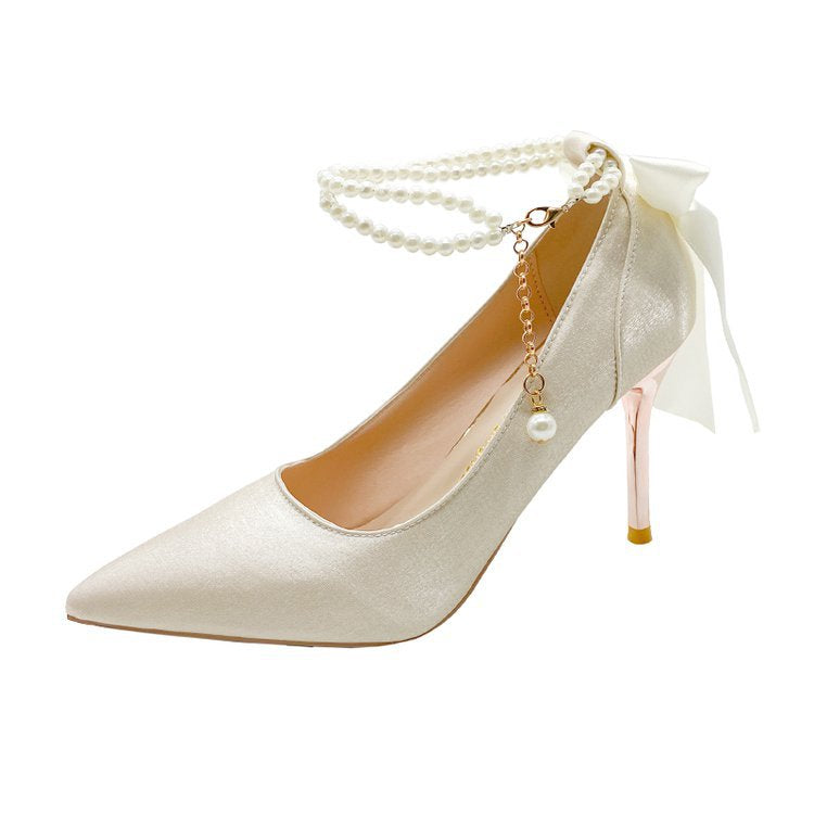 Damen elegante High Heels mit Perlenakzent und zierlichem Riemen EB