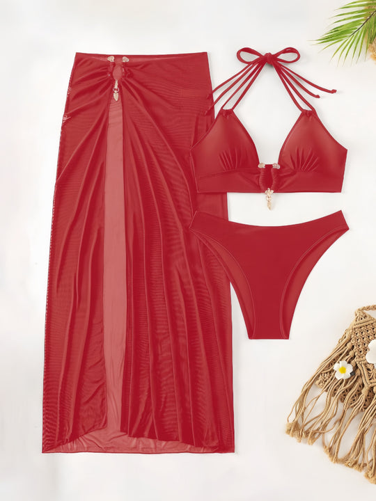 Damen Bikini-Set mit elegantem Wickelrock und raffinierten Details EB